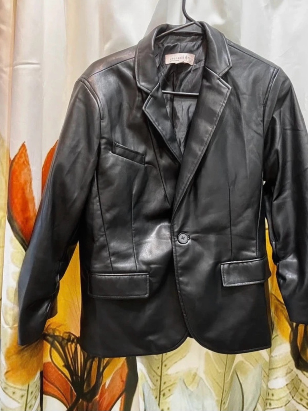 Philosophy Black Leather Blazer Jacket with Notch Lapel